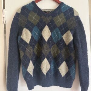 100% Cashmere Argyle Sweater | Blue & Green | Soft + Cozy